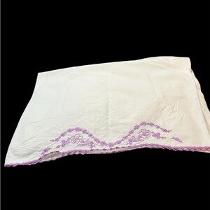 Collectible Pillowcase Hand Embroidery Crocheted 28 Inch x 19 Inch Multi Purple